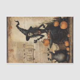 Halloween Heks met Beker in Hand Pompoen Decoupage Tissuepapier
