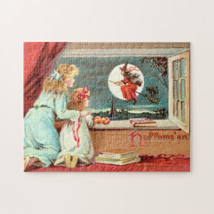 Halloween heks met bezemsteel Legpuzzel