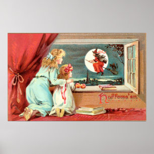  Halloween heks met bezemsteel Poster