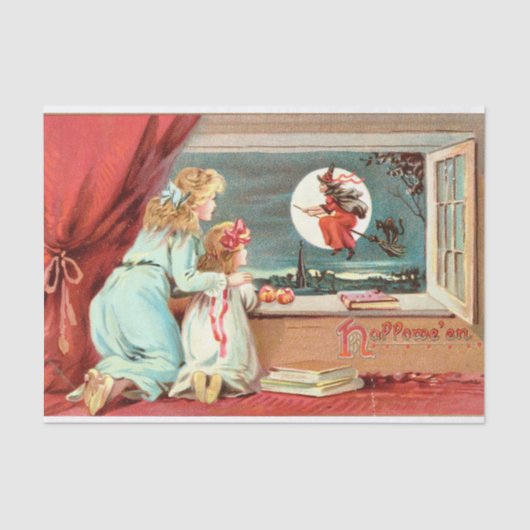  Halloween heks met bezemsteel Tissuepapier (Voorkant)