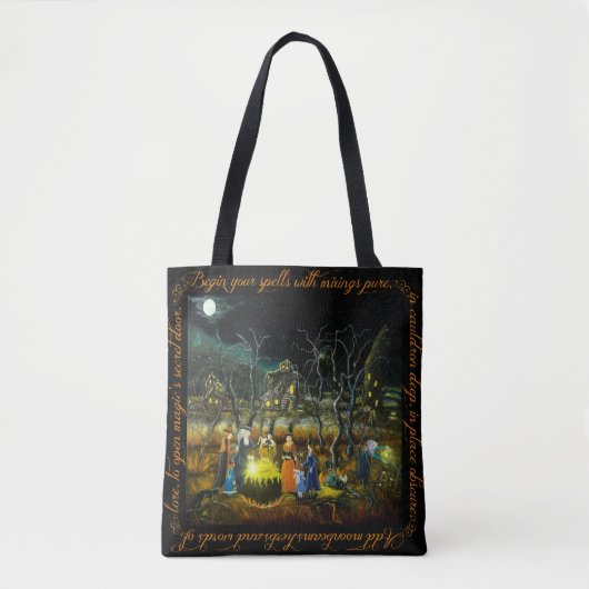Halloween-heks met cauldron-canvas tas (Voorkant)