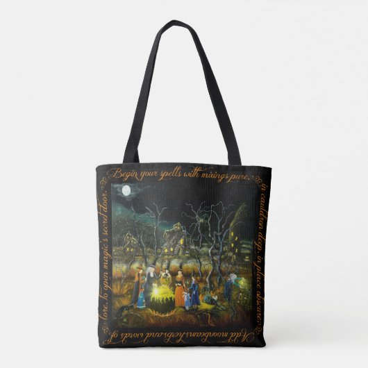 Halloween-heks met cauldron-canvas tas (Achterkant)