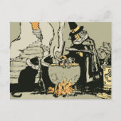  Halloween, heks met Cauldron en katten Briefkaart (Voorkant)