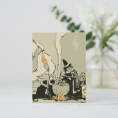 Halloween, heks met Cauldron en katten Briefkaart (Staand voorkant)