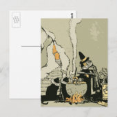 Halloween, heks met Cauldron en katten Briefkaart (Voorkant / Achterkant)