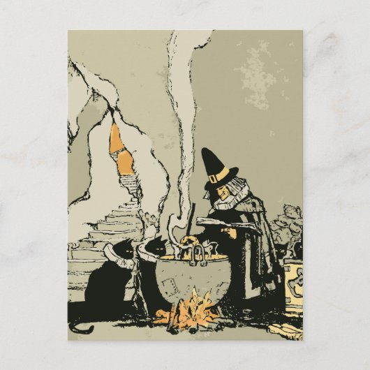 Halloween, heks met Cauldron en katten Briefkaart (Voorkant)