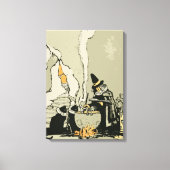 Halloween, heks met Cauldron en katten Canvas Afdruk (Voorkant)