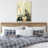 Halloween, heks met Cauldron en katten Canvas Afdruk (Insitu (Slaapkamer))
