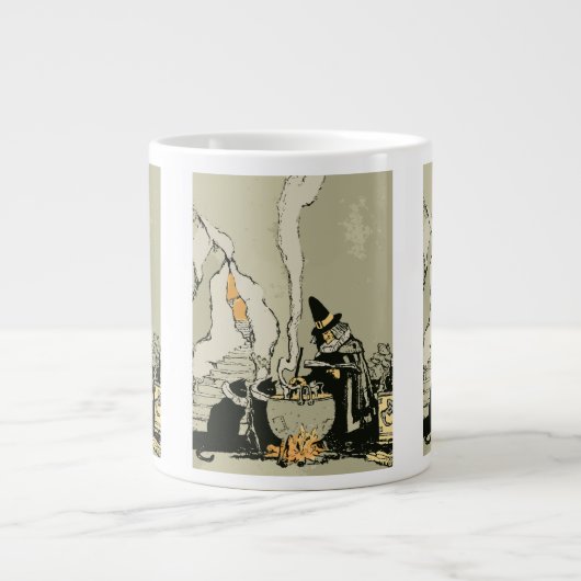 Halloween, heks met Cauldron en katten Grote Koffiekop (Voorkant)