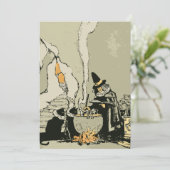  Halloween, heks met Cauldron en katten Kaart (Staand voorkant)