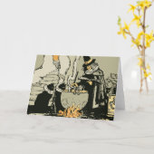 Halloween, heks met Cauldron en katten Kaart (Gele Bloem)
