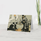  Halloween, heks met Cauldron en katten Kaart (Voorkant)