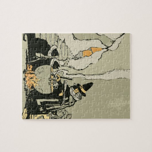 Halloween, heks met Cauldron en katten Legpuzzel (Horizontaal)