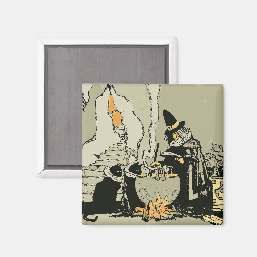  Halloween, heks met Cauldron en katten Magneet (Voorkant / Achterkant)