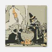 Halloween, heks met Cauldron en katten Magneet (Voorkant)