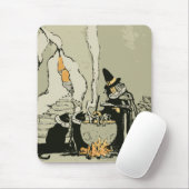 Halloween, heks met Cauldron en katten Muismat (Met muis)