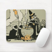 Halloween, heks met Cauldron en katten Muismat (Met muis)