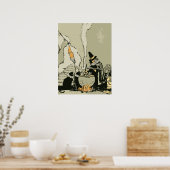  Halloween, heks met Cauldron en katten Poster (Keuken)