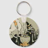  Halloween, heks met Cauldron en katten Sleutelhanger (Voorkant)