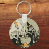  Halloween, heks met Cauldron en katten Sleutelhanger (Voorkant)