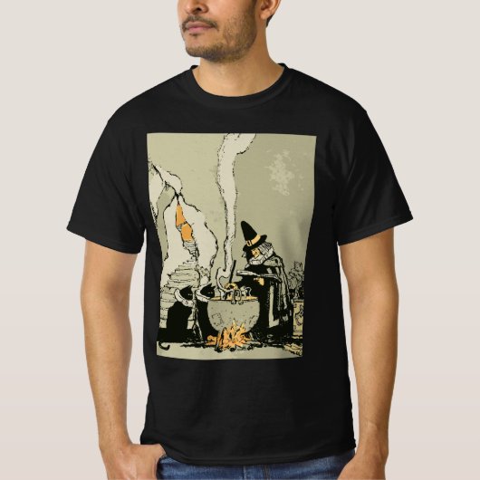  Halloween, heks met Cauldron en katten T-shirt (Voorkant)