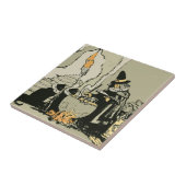  Halloween, heks met Cauldron en katten Tegeltje (Zijkant)