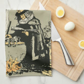  Halloween, heks met Cauldron en katten Theedoek (Quarter Fold)