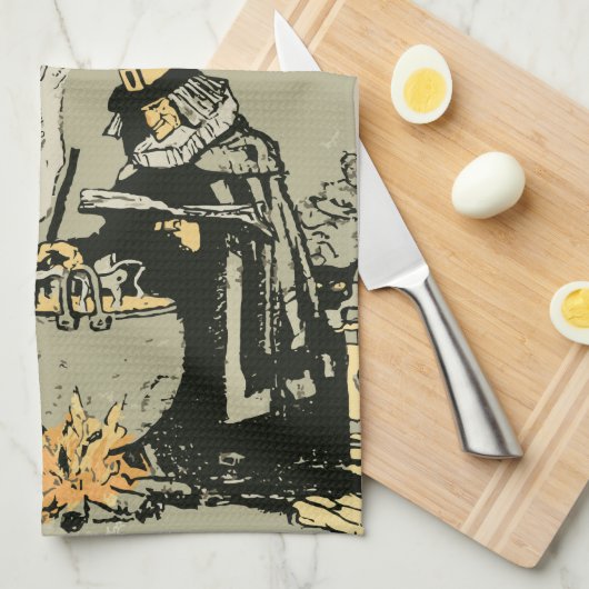  Halloween, heks met Cauldron en katten Theedoek (Quarter Fold)