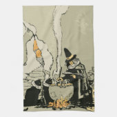  Halloween, heks met Cauldron en katten Theedoek (Verticaal)