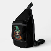 Halloween Heks met Grote Ogen en Zwarte Kat Sling Bag (Rechterhoek)
