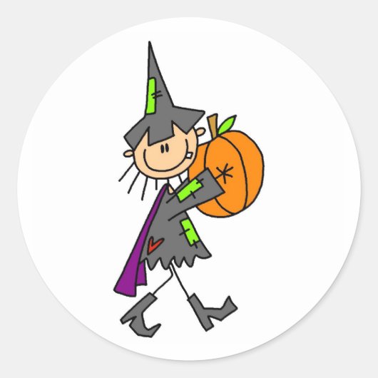Halloween Heks met Pompoen Ronde Sticker (Voorkant)