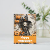 Halloween heks met pompoenen briefkaart (Staand voorkant)