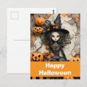 Halloween heks met pompoenen briefkaart (Voorkant / Achterkant)