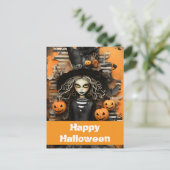 Halloween heks met pompoenen briefkaart (Staand voorkant)