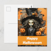 Halloween heks met pompoenen briefkaart (Voorkant / Achterkant)