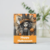 Halloween heks met pompoenen briefkaart (Staand voorkant)