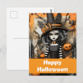 Halloween heks met pompoenen briefkaart (Voorkant / Achterkant)