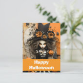 Halloween heks met pompoenen briefkaart (Staand voorkant)