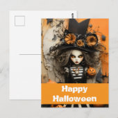 Halloween heks met pompoenen briefkaart (Voorkant / Achterkant)