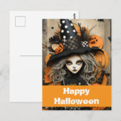 Halloween heks met pompoenen briefkaart (Voorkant / Achterkant)