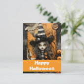 Halloween heks met pompoenen briefkaart (Staand voorkant)