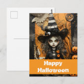 Halloween heks met pompoenen briefkaart (Voorkant / Achterkant)