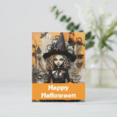 Halloween heks met pompoenen briefkaart (Staand voorkant)