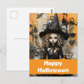 Halloween heks met pompoenen briefkaart (Voorkant / Achterkant)