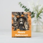 Halloween heks met pompoenen briefkaart (Staand voorkant)