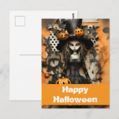 Halloween heks met pompoenen briefkaart (Voorkant / Achterkant)