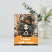 Halloween heks met pompoenen briefkaart (Staand voorkant)