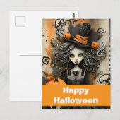 Halloween heks met pompoenen briefkaart (Voorkant / Achterkant)
