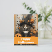 Halloween heks met pompoenen briefkaart (Staand voorkant)