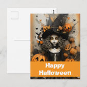 Halloween heks met pompoenen briefkaart (Voorkant / Achterkant)
